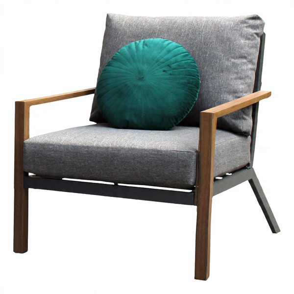 SADA ALUMINIOVÝCH NÁBYTKŮ "ASTANA" (3 OS. SOFA + 2 KŘESLA + STOLIK) ŠEDÁ + ŠEDÉ POLŠTÁŘE *1135