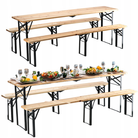 BIESIADNY SET - STÔL 220 x 50 x 77 cm + 2 LAJTY 220 x 25 x 47 cm - Skladací *2829