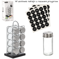 PRZYPRAWNIK PROSTOKĄTNY 12 x 10 x 26,5 CM Z RĄCZKĄ 8 SŁOICZKÓW SREBRNO-CZARNY *9189