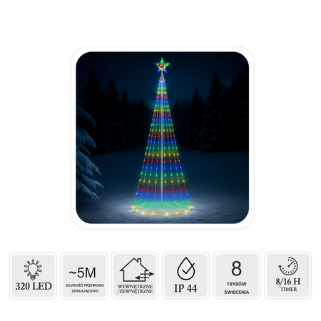 LED CONE CHRISTMAS TREE WITH STAR 1,8M 320L MULTICOLOR IP44