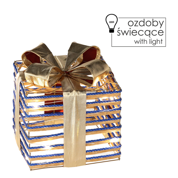 CHRISTMAS DECORATION - GIFT WITH BOW BLUE 20 CM LED
