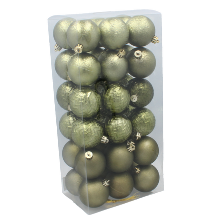 SET OF 36 BAUBLES 6 CM OLIVE/COPPER/GRAPHITE MIX DESIGNS