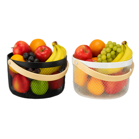 COȘ PENTRU FRUCTE 25 x 25 x 17,5 CM ROTUND CU MÂNER MIX 2 CULORI ALB/NEGRU *9097