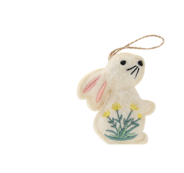 DECORAȚIUNE DE PAȘTE - PENDUL 6,5 x 9 CM IEPURAȘ ÎN FLORI MIX 4 MODELE ambalaj=12buc *9076