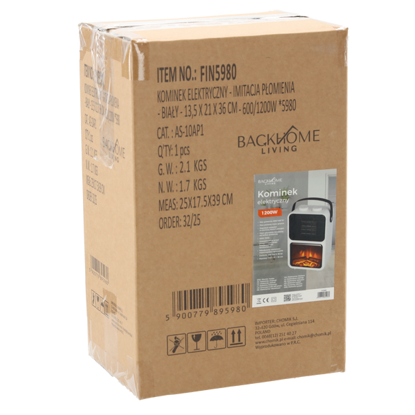 ELEKTRICKÝ KAMEN - IMITACE PLAMENE - BÍLÝ - 13,5 x 21 x 36 CM - 600/1200W