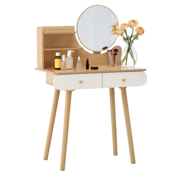 TOALETKA KOSMETYCZNA Z LUSTREM 80 x 40 x 120 CM DREWNIANA/BIAŁA *7865