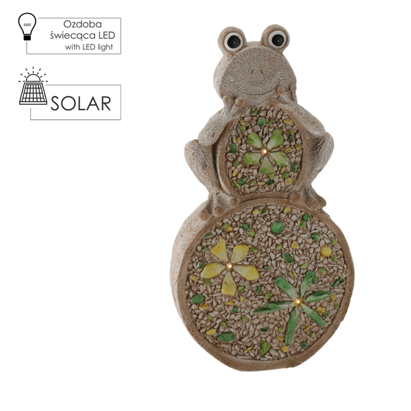 FIGURĂ DE GRĂDINĂ - BROAȘTĂ PE PIATRĂ PLATĂ 25 x 9 x 49 CM LED *7331