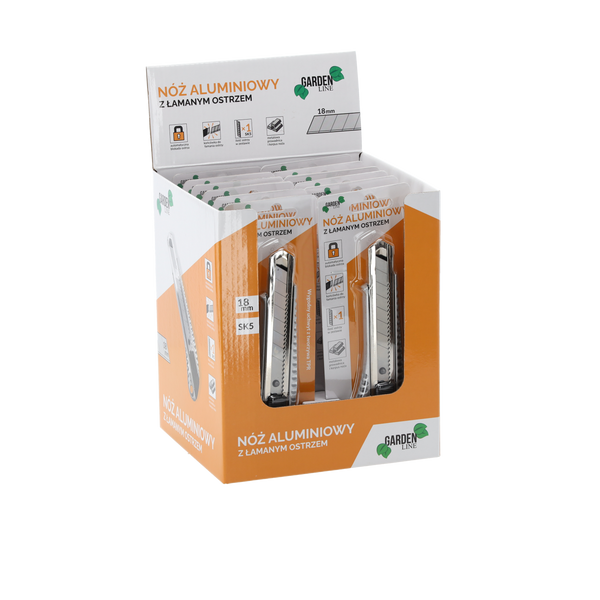 NÓŻ Z OSTRZEM ŁAMANYM ALUMINIOWY 18 MM disp=12szt *1623