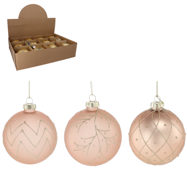 GLASS BAUBLE - BEIGE MIX DESIGNS 8 CM