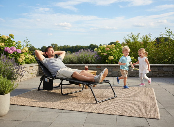 LEŻAK / ŁÓŻKO OGRODOWE SKŁADANE 190 x 58 x 30 CM Z KIESZONKĄ CZARNE