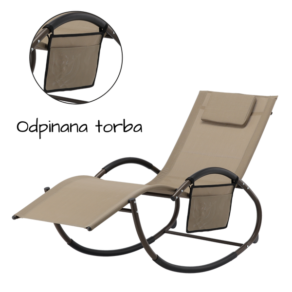 LEŻAK OGRODOWY BUJANY 161 x 60 x 80 cm BRĄZOWY Z KIESZONKĄ *1595