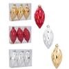 SET OF 3 OBLONG BAUBLES 10 CM RED/GOLD/SILVER