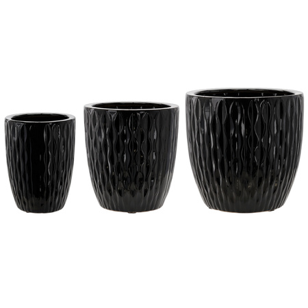 Set of 3 Ceramic Pot Covers 24.5, 32, 39 cm - Black