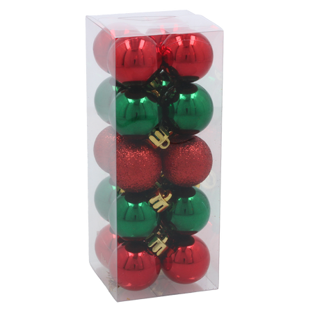 SET OF 20 BAUBLES 3 CM RED/GREEN 