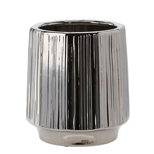 CERAMIC COVER FOR A POT 32 x 32 x 35,5 CM SILVER WITH STRIPES