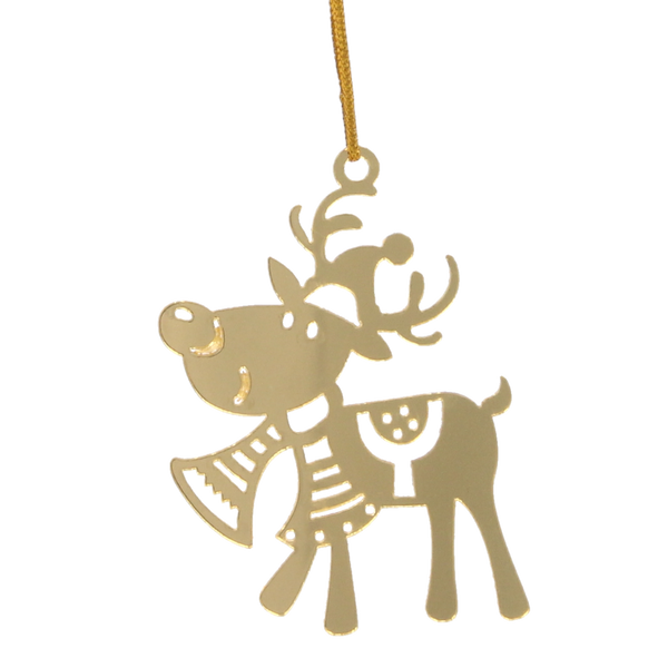 SET OF 3 CHRISTMAS TREE DECORATIONS - GOLD REINDEER 5,5 x 8 CM
