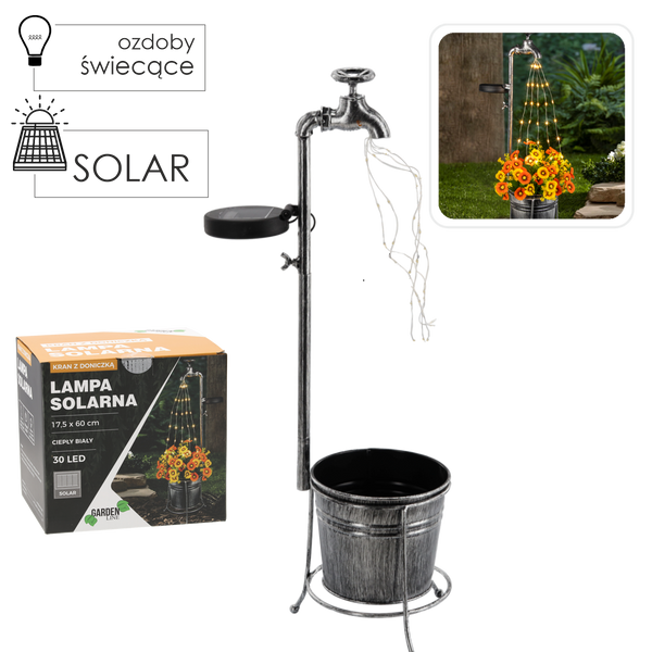 SOLAR FAUCET LIGHT WITH FLOWER POT LED 17,5 x 60 CM