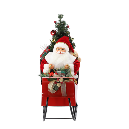 MIKOŁAJ W SANIACH Z CHOINKĄ – LED, MELODIA 60 CM *3450
