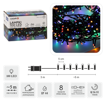 LAMPKI LED 100L MULTIKOLOR DŁ. 3 + 5 M WEWN/ZEWN *9430