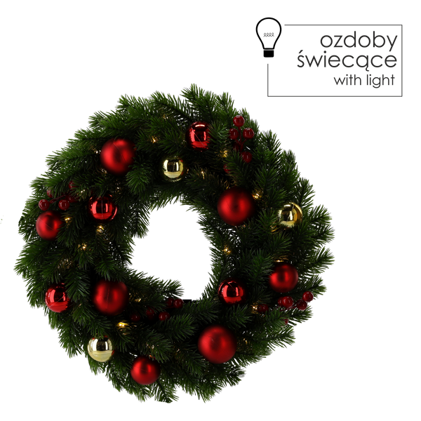 CHRISTMAS WREATH 40 LED GREEN WITH CHRISTMAS BALLS