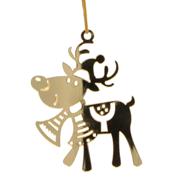 SET OF 3 CHRISTMAS TREE DECORATIONS - GOLD REINDEER 5,5 x 8 CM