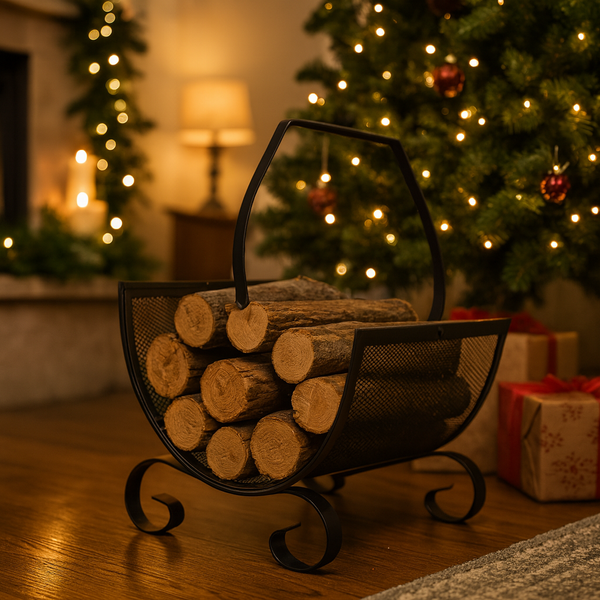 MESH LOG HOLDER BLACK L15"