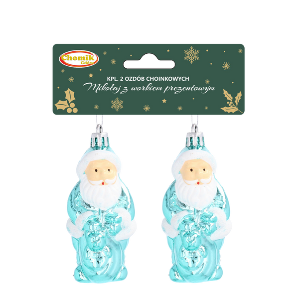 SET OF 2 CHRISTMAS TREE DECORATIONS SANTA WITH GIFT BAG