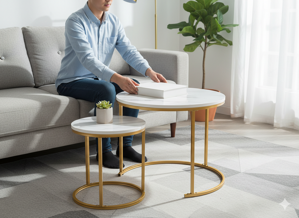 MESA DE CAFEA DIN DOUĂ PĂRȚI DIN MARMUR CIRCULARĂ *1459