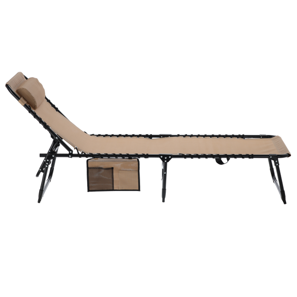 LEŻAK / ŁÓŻKO OGRODOWE SKŁADANE 190 x 58 x 30 CM Z KIESZONKĄ KREMOWE *6902