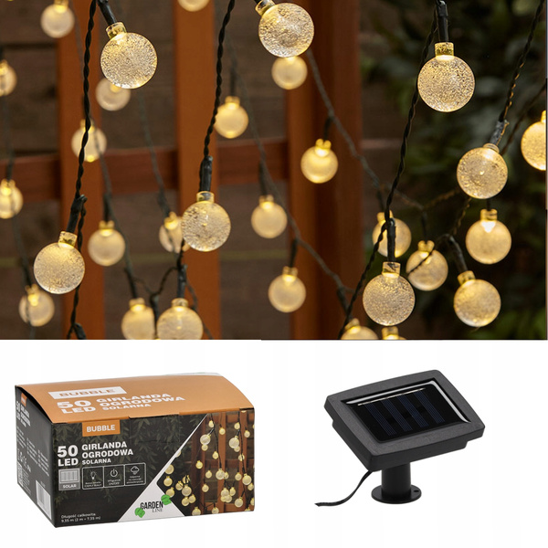 SOLAR GARDEN GARLAND L. 2 + 7.35 M BUBBLE 50 LED WARM WHITE