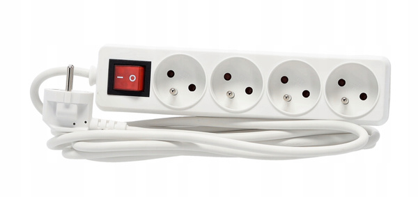 EXTENSION CORD POWER STRIP WITH SWITCH 4 SOCKETS 3 M WHITE