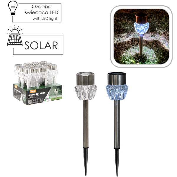 LAMPA SOLARNA INES 7 x 7 x 33,5 CM SREBRNA ZIMNY BIAŁY disp=12szt *4337