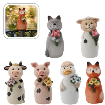 CERAMIC DECORATION FOR FENCE POST - ANIMALS 11 x 10 x 22 CM, ASSORTED DESIGNS, pack=6 pcs