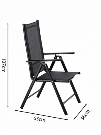 SKLADACIA ZÁHRADNÁ STOLIČKA HLINÍK 66 x 56 x 107 CM ČIERNA *3507