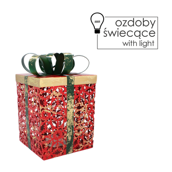 OZDOBY BOŽIEHO NARODENIA - KOVOVÝ ŠTVORCOVÝ DARČEK S VIAZANOU MAŠĽOU LED 16 x 16 x 26 CM *5265