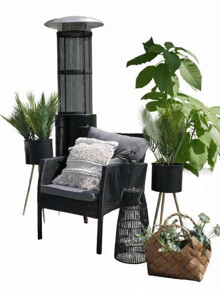 GARDEN FURNITURE SET (SOFA, 2 CHAIRS, 2 POUFS, TABLE) - BLACK, CUSHIONS - GREY