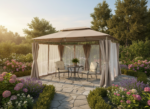 ALTANA  PAWILON OGRODOWY Z ZASŁONAMI BOCZNYMI - BEŻOWY 3 X 4M