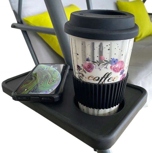 HUŚTAWKA OGRODOWA A-TYPE 170 x 118 x 153 cm SZARA Z LIMONKOWYMI POD. I PODSTAWKAMI NA KUBEK *9987