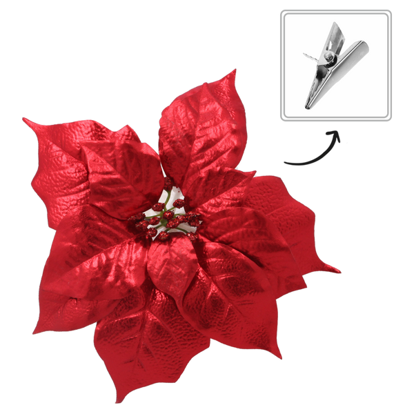 UMELÝ KVET - HVIEZDA BETLEHEMSKÁ 25 CM NA KLIPSIE ČERVENÁ bal=12 ks *3841