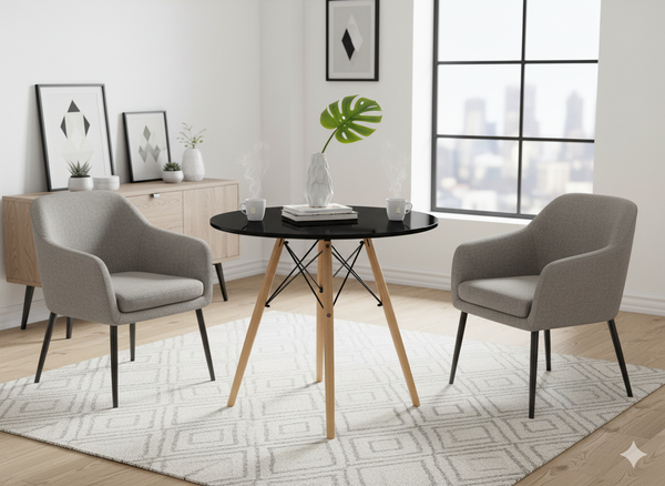 STÓŁ OKRĄGŁY NA DREWNIANYCH NOGACH - CZARNY *1187