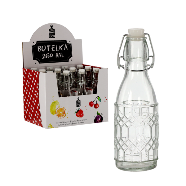 BUTELKA 260 ML ZDOBIONA Z KORKIEM MECHANICZNYM DISPLAY=12szt *7959