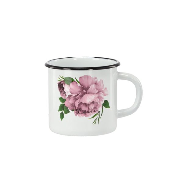 KUBEK EMALIOWANY 1 L 11 CM BIAŁY PIWONIA LAURA *9037