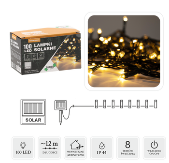 LAMPKI LED SOLARNE 100L CIEPŁY BIAŁY, DŁ. 2 + 10 M *9904