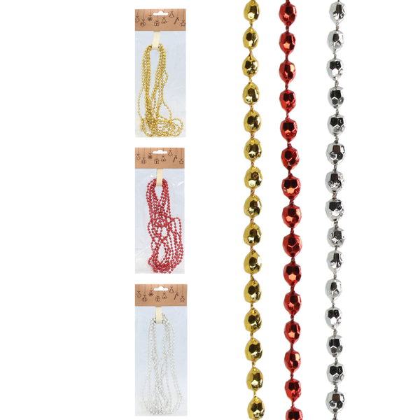 GARLAND 2.7 M BEADS 5 MM RED/GOLD/SILVER