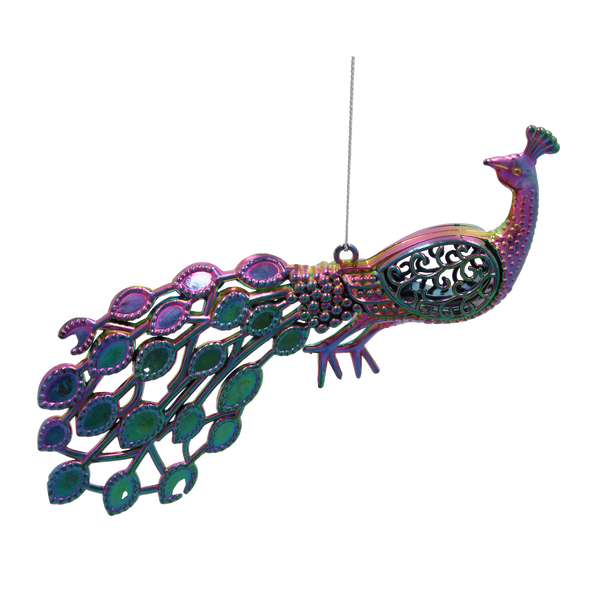 CHRISTMAS TREE DECORATION PEACOCK WITH PETROL EFFECT 20 CM