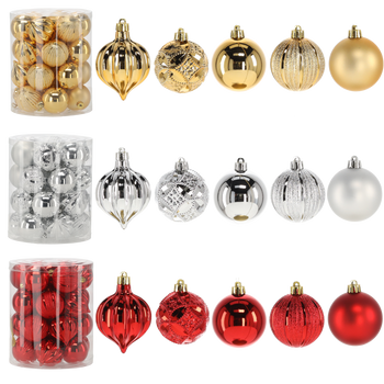 SET OF 26 BAUBLES 6 CM RED/GOLD/SILVER
