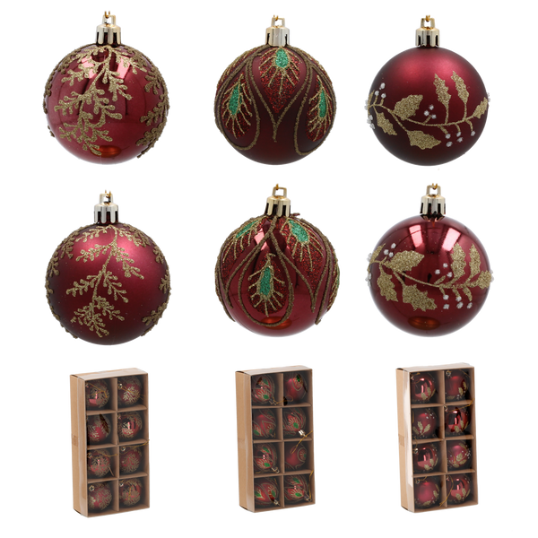 SET OF 8 CHRISTMAS BAUBLES RED 6 CM