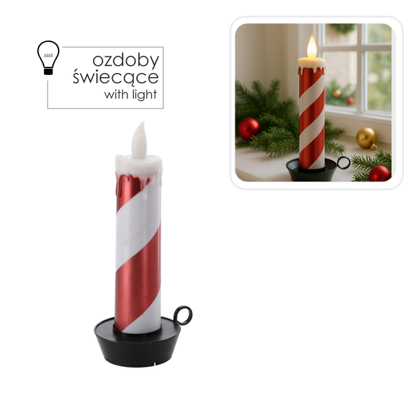 VÁNOČNÍ LED SVÍČKA 10 x 10 x 27,5 CM BÍLO-ČERVENÁ *7724