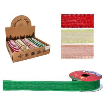 FĂȘIE DECORATIVĂ DE SĂRBĂTOARE 2,5CM X 2,7M MIX DE CULORI pachet=36buc. *2206