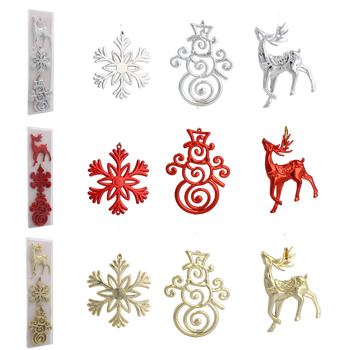 SET OF 3 CHRISTMAS TREE DECORATIONS ELK / SNOWFLAKE / SNOWMAN MIX
